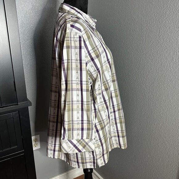 Alia Shirt Womens 16 Purple Green Wrinkle Resistant Plaid Button Front Top NWT - Picture 9 of 10